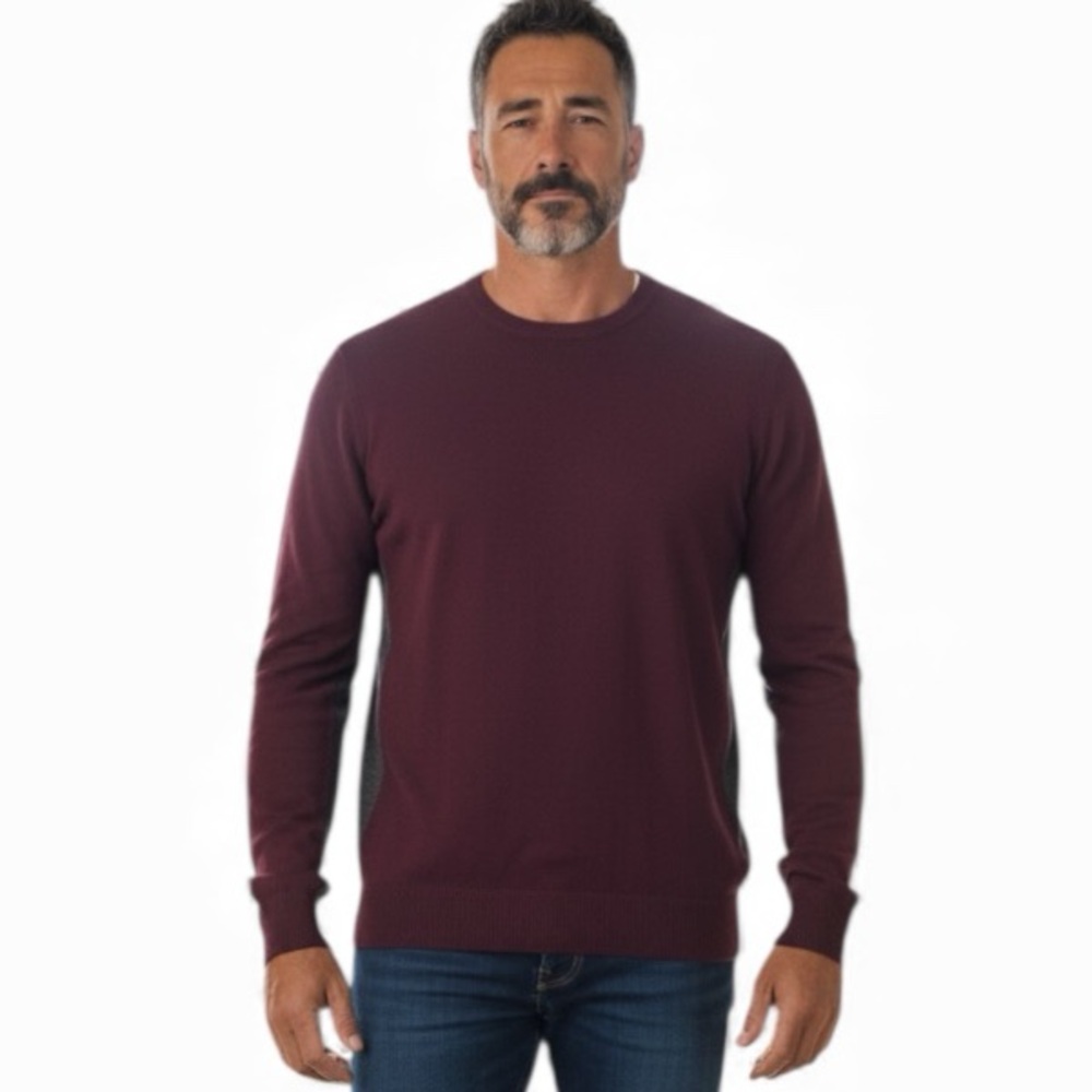 Vince Men's Cashmere Deep Burgundy Maroon Gray Colorblock Crewneck Sweater M